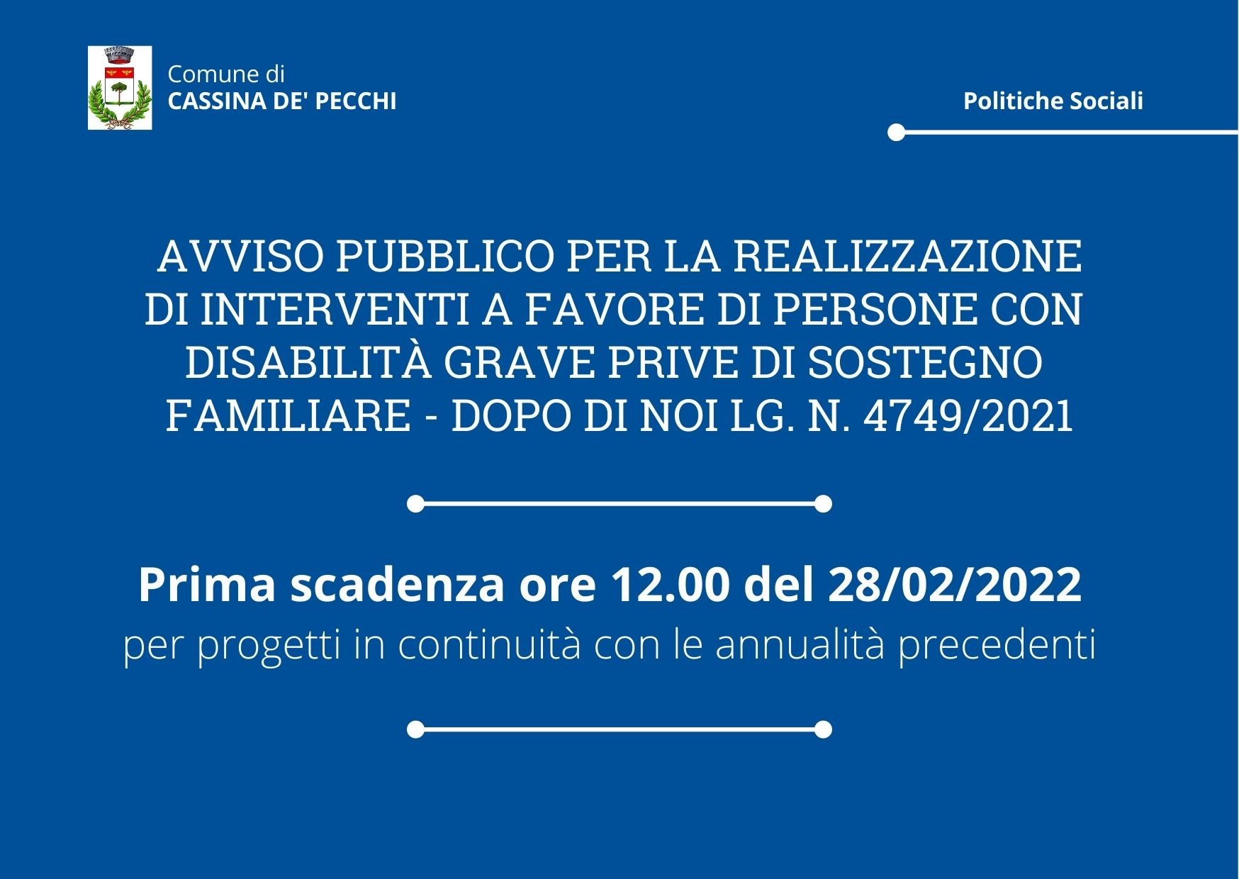 Avviso pubblico interventi a favore di persone disabili - Dopo di noi