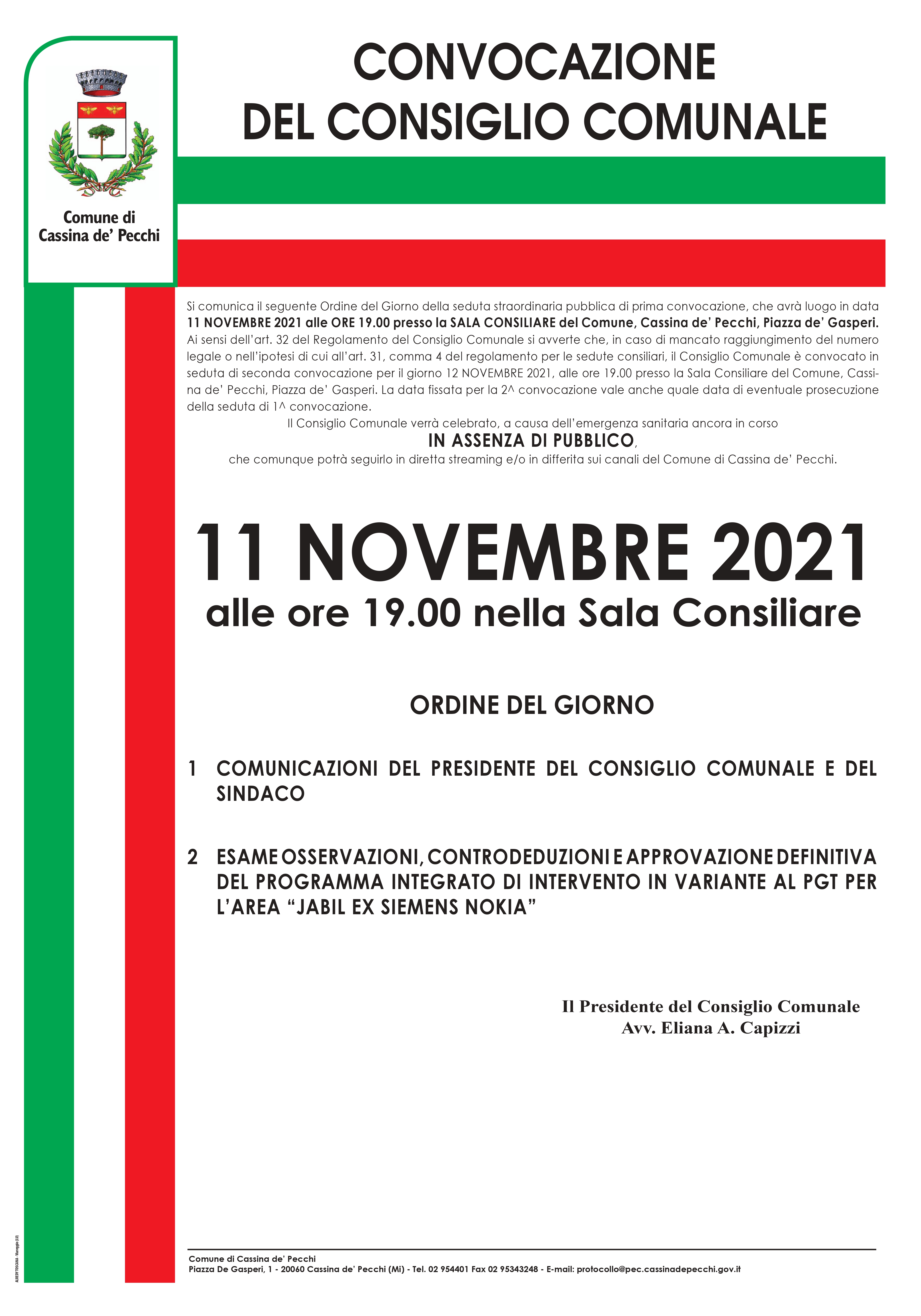 Consiglio Comunale 11 novembre 2021