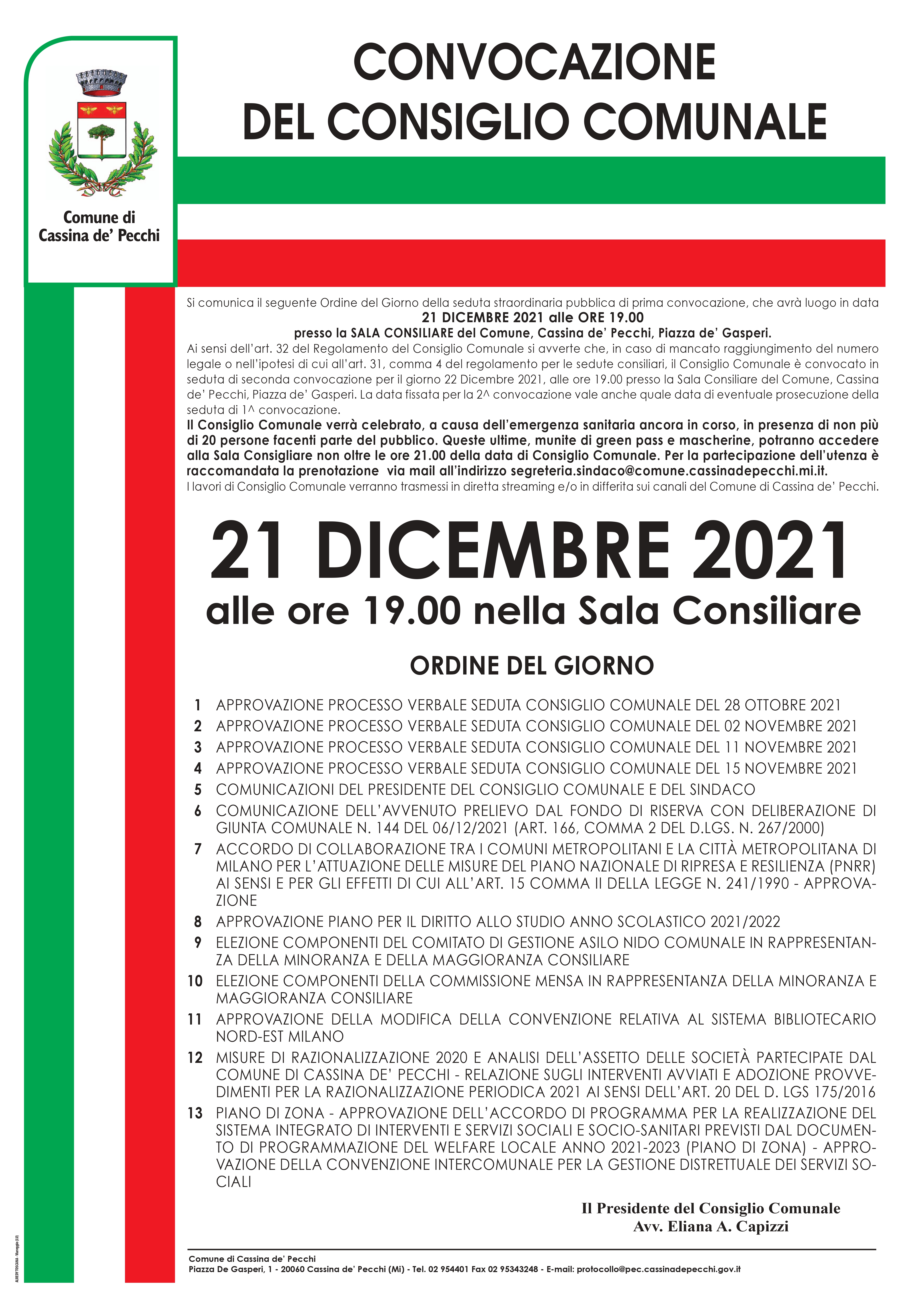 Consiglio Comunale 21 dicembre 2021