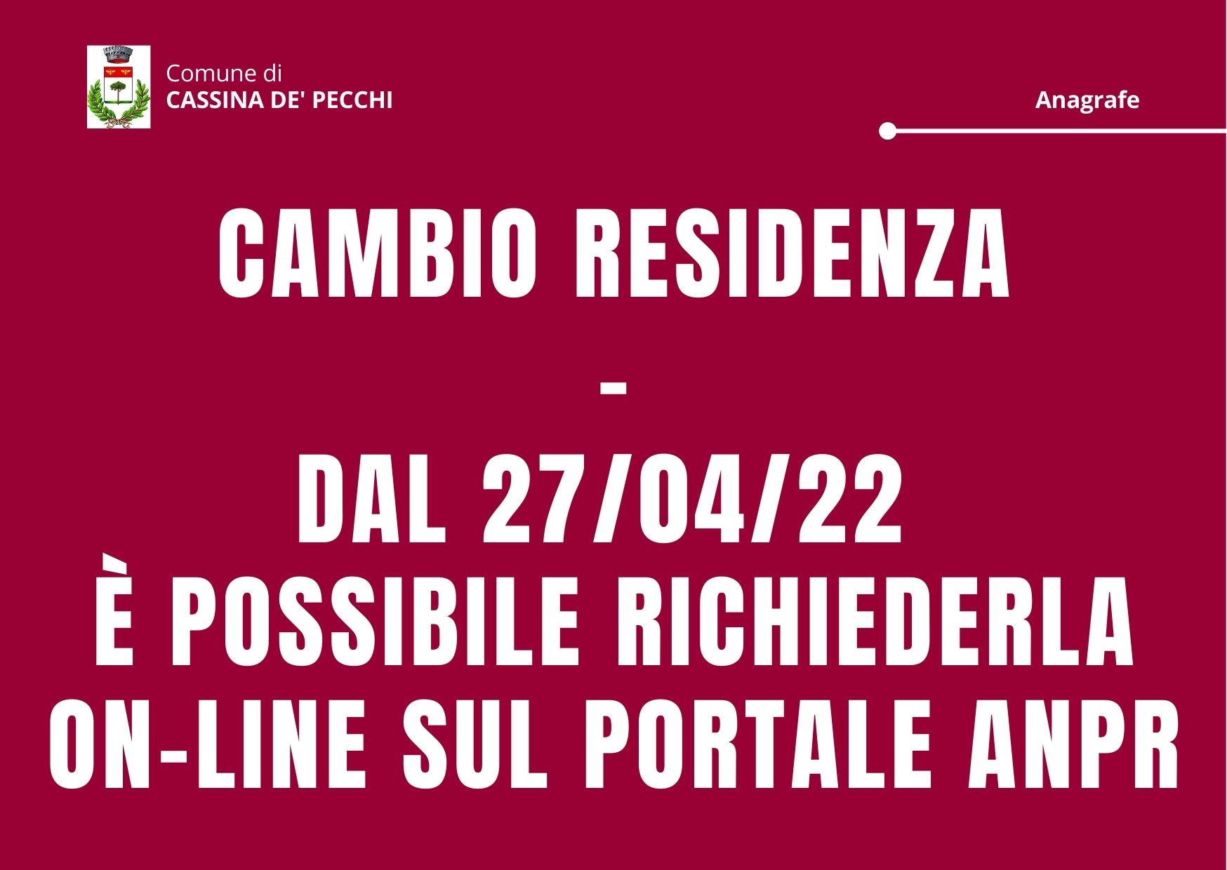 Cambio residenza on-line dal 27 aprile sul portale ANPR