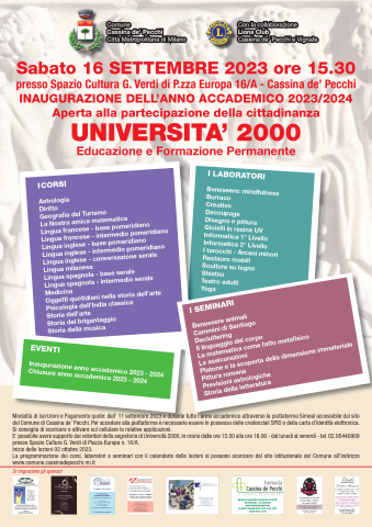 Iscrizioni Università 2000 Educazione e Formazione Permanente anno accademico 2023-2024