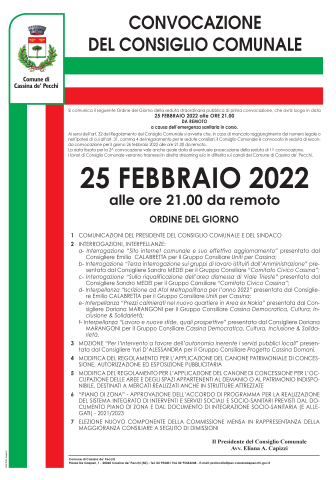 Consiglio Comunale 25 febbraio 2022